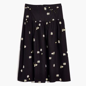 Madewell black linen Lazy Daisies midi skirt 90s daisy dark floral print